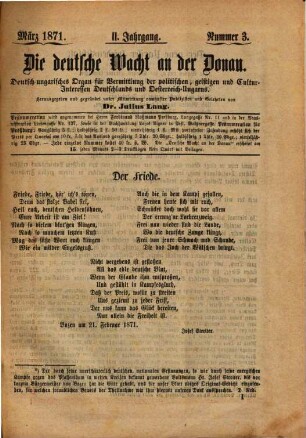 Die deutsche Wacht an der Donau : deutsch ungarisches Organ für Vermittlung der politischen, geistigen und Cultur-Interessen Deutschlands und Österreich-Ungarns, 2. 1871, Nr. 2 - 9