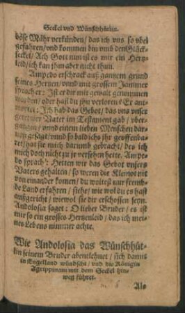 Wie Andolosia das Wünschhütlin seinem Bruder abentlehnet/ sich damit in Engelland wündscht ...