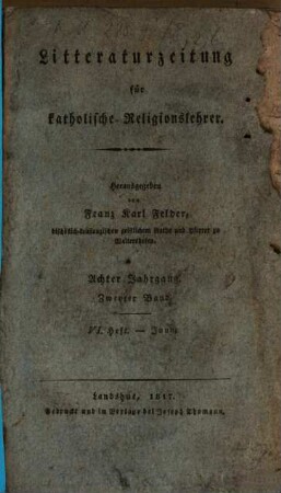Litteraturzeitung für katholische Religionslehrer, 8,2. 1817, Juni
