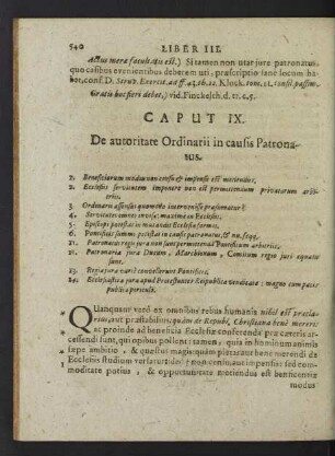 Caput IX. De autoritate Ordinarii in causis Patronatus.