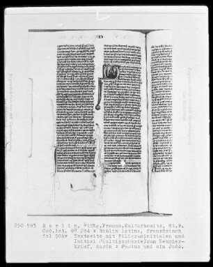 Biblia latina — Initiale M (ultipapharie), darin Paulus und ein Jude, Folio 506verso