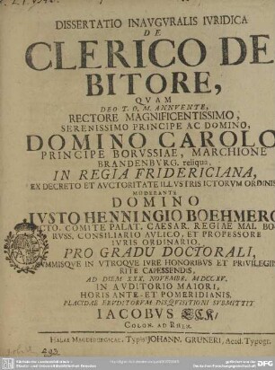 Dissertatio Inauguralis Iuridica De Clerico Debitore