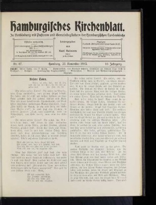 Nr. 47. Hamburg, 23. November 1913. 10. Jahrgang.