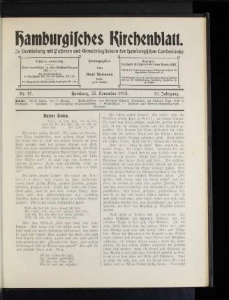 Nr. 47. Hamburg, 23. November 1913. 10. Jahrgang.