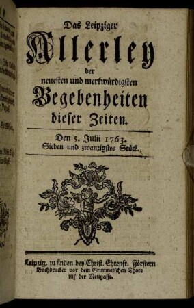 Den 5. Julii 1763. Sieben und zwanzigstes Stück.