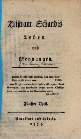 Tristram Schandis Leben und Meynungen. 5