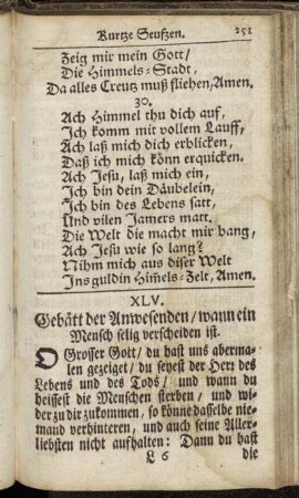 XLV. Gebätt der Anwesenden/ wann ein Mensch selig verscheiden ist. - XLVIII. Etliche kurze Gebätt bey krancken Kinderen zusprechen.