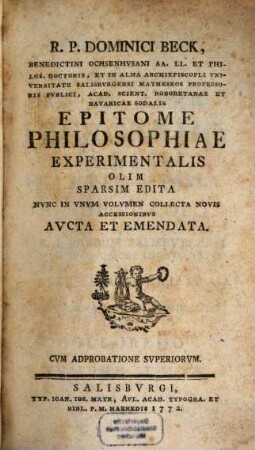 Epitome philosophiae experimentalis