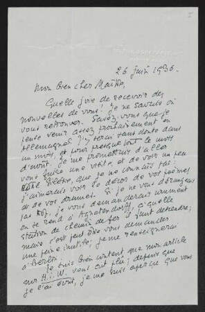 Brief von Louis Gillet an Gerhart Hauptmann