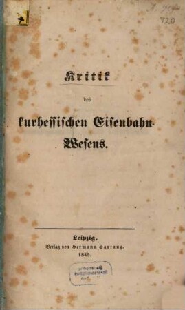 Kritik des kurhessischen Eisenbahn-Wesens