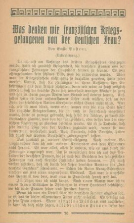 Was denken wir französischen Kriegsgefangenen von der deutschen Frau?