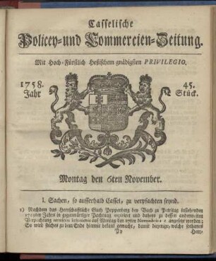 45. Stueck, Montag den 6ten November 1758