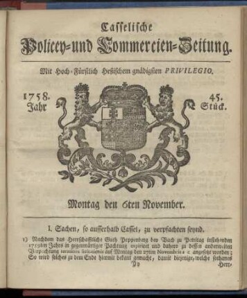45. Stueck, Montag den 6ten November 1758