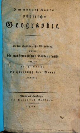 Immanuel Kants physische Geographie. 1,1/2. (1801)