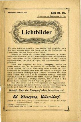 Broschüre Lichtbilder, Ed. Liesegang, Düsseldorf, 1900