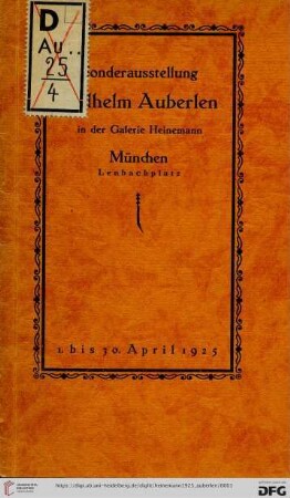 Sonderausstellung Wilhelm Auberlen : 1. bis 30. April 1925