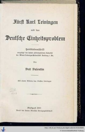 Fürst Karl Leiningen und das deutsche Einheitsproblem