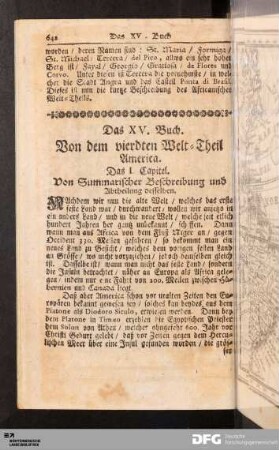 Das XV. Buch. Von dem vierdten Welt-Theil America.