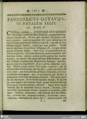 Panegyricus Octavus, In Natalem Regis. A. MDCCIV.