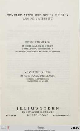 Katalog Nr. 6: Auktions-Katalog / Julius Stern, Kunst-Aktionshaus: Gemälde alter und neuer Meister aus Privatbesitz : 17. September 1932