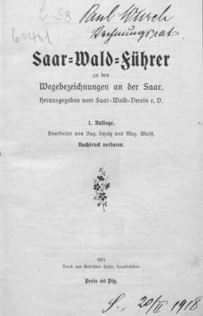 Saar-Wald-Führer zu den Wegebezeichnungen an der Saar