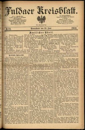 Erste Ausgabe vom Samstag, den 23. Juni 1900.