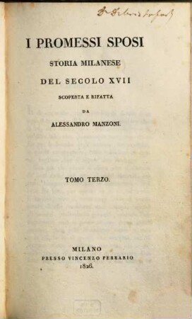I promessi sposi : storia milanese del secolo XVII. 3 (1826)