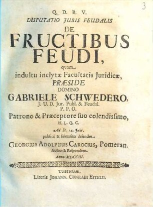 Disputatio Iuris Feudalis De Fructibus Feudi
