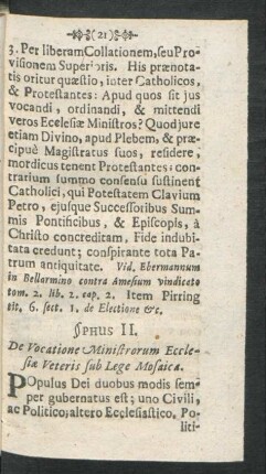 §phus II. De Vocatione Ministrorum Ecclesiae Veteris sub Lege Mosaica