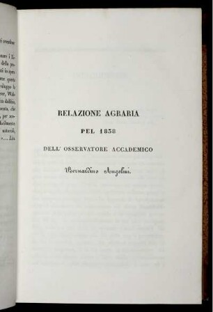 Relazione Agraria Pel 1838 Dell' Osservatore Accademico