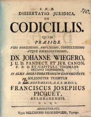 Diss. iur. de codicillis