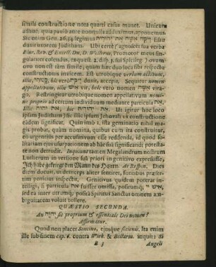 Quaestio Secunda. An ... sit proprium & essentiale Dei nomen?