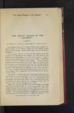 "The Asiatic Danger in the Colonies".