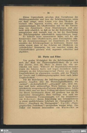 III. Platte und Filter
