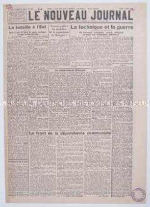 Belgische Tageszeitung aus der Zeit der deutschen Besetzung "Le nouveau Journal"
