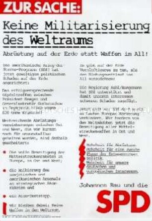 Propagandaflugblatt der SPD zur Bundestagswahl 1987 gegen die Stationierung von Weltraumwaffen