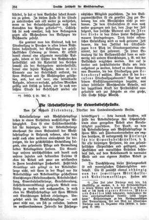 Die Arbeitsfürsorge für Erwerbsbeschränkte