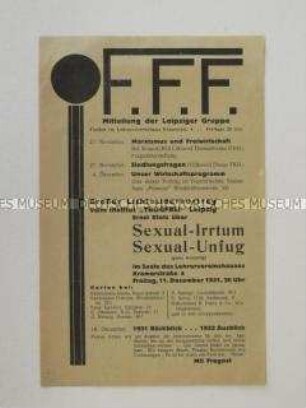 Programmzettel für einen Lichtbildervortrag zu Sexualfragen