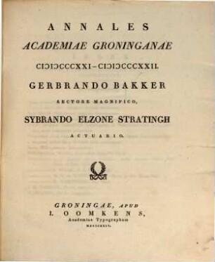 Annales Academiae Groninganae. 1821/22