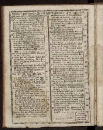 Nach der gnadenreichen Geburt unsers Heilandes 1770 zählet man