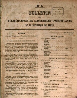 Bulletin des délibérations de l'assemblée constituante de la république de Berne : (1846)