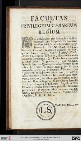 Facultas et privilegium caesareum ac regium
