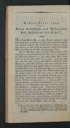Sechste Abtheilung. Kurze Uebersicht des Weltgebaeudes, besonders der Erde.