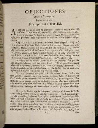 Objectiones contra Autorem hujus Versionis B. nempe Lutherum.