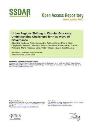 Urban Regions Shifting to Circular Economy: Understanding Challenges for New Ways of Governance