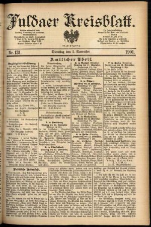 Erste Ausgabe vom Dienstag, den 05. November 1901.