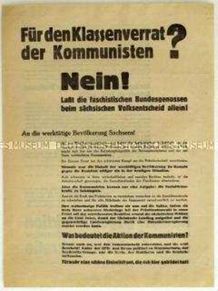 Aufruf der SPD zum Boykott des Volksentscheids über die Auflösung des sächsischen Landtags 1932