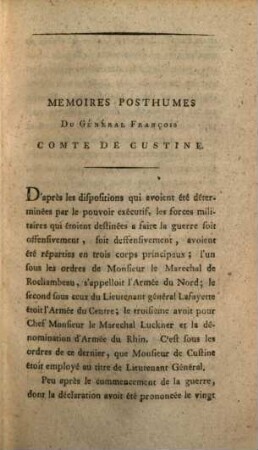 Mémoires Posthumes du Général François Comte De Custine, 1