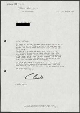 Brief an Wolfgang Rihm, 17.08.1991