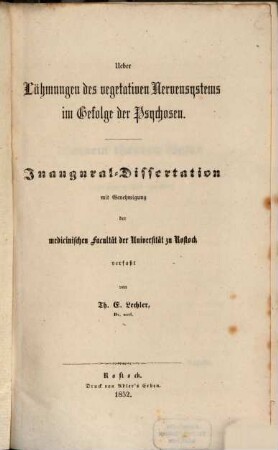 Über Lähmungen des vegetativen Nervensystems im Gefolge der Psychosen : Inaug.-Diss.